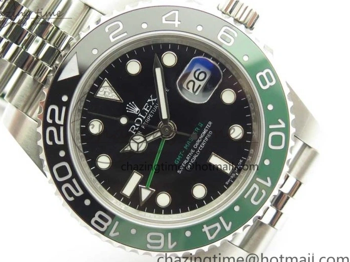 Best AAA Replica Sites GMT-Master Bezel Ceramic Black BPF Bracelet on Green Jubilee 126710 3347 SS Dial A II UrbanChic Black BLRO SS 1225